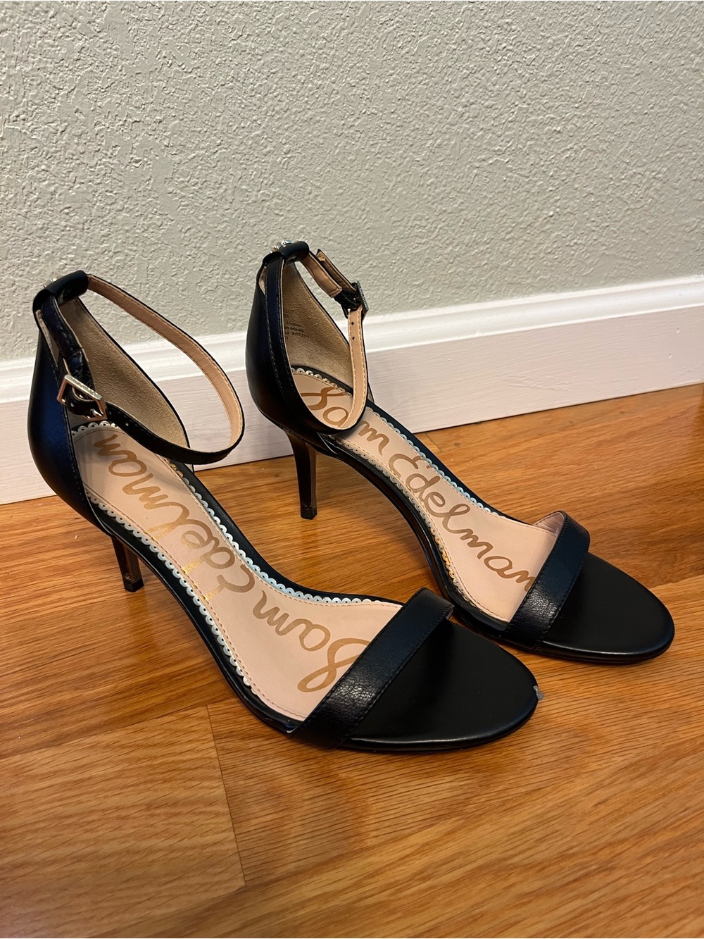 Sam Edelman Black Leather Ankle-Strap Stiletto Sandals